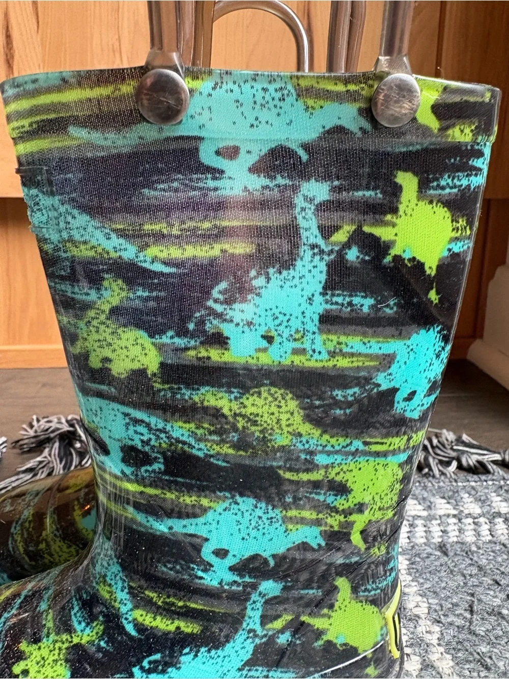 Western Chief Kids Teal & Lime Patterned Rain Boots with Pull Handles